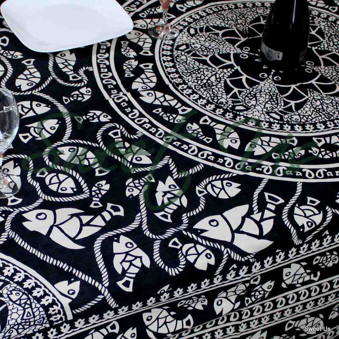 Cotton Marine Fish Print Tablecloth Rectangle Wall Hang Bed Sheet Queen - Sweet Us