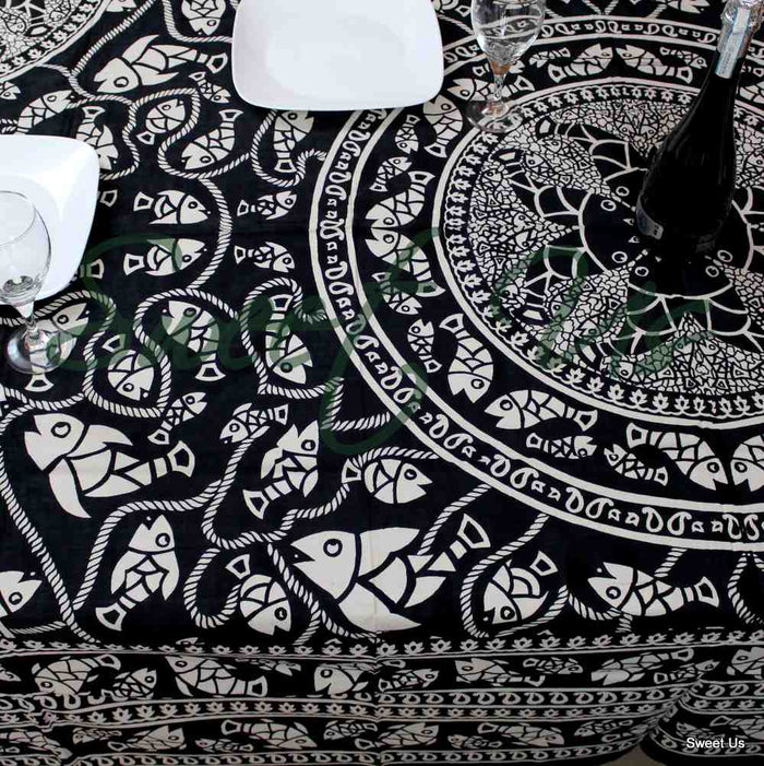 Cotton Marine Fish Print Tablecloth Rectangle Wall Hang Bed Sheet Queen - Sweet Us
