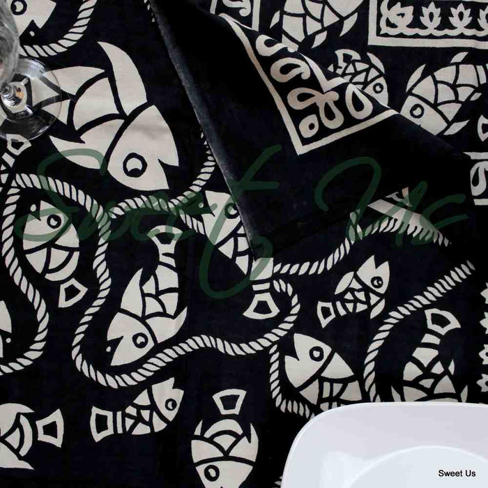 Cotton Marine Fish Print Tablecloth Rectangle Wall Hang Bed Sheet Queen - Sweet Us