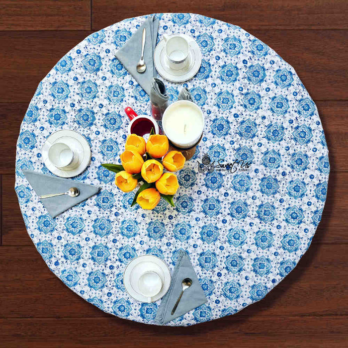 Cotton Springtime Splendor Tablecloth Collection, Ice Blue - Sweet Us
