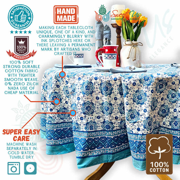 Cotton Springtime Splendor Tablecloth Collection, Ice Blue - Sweet Us