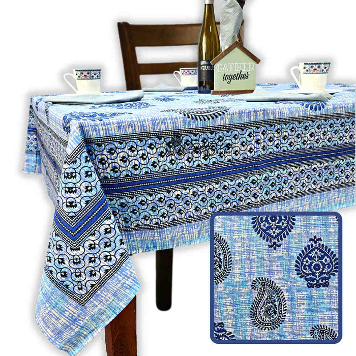 Crown Paisley Cotton Floral Tablecloth Rectangle, Royal Azure - Sweet Us