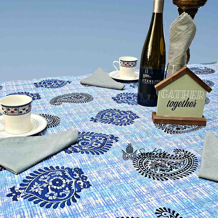 Crown Paisley Cotton Floral Tablecloth Rectangle, Royal Azure - Sweet Us