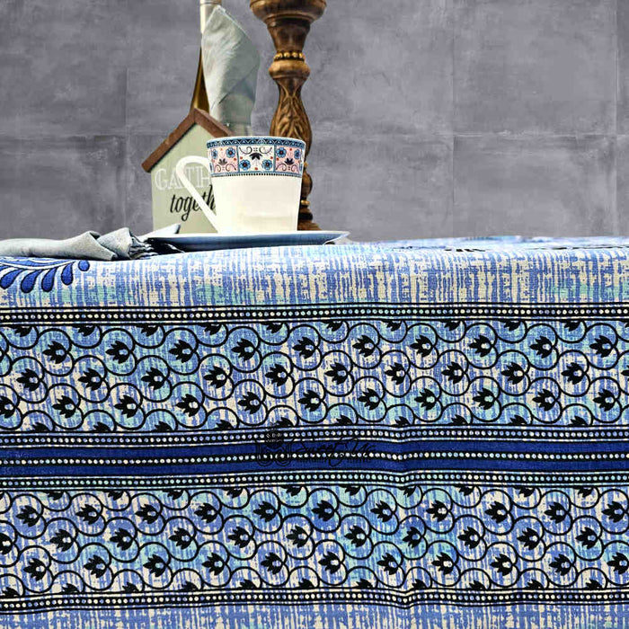 Crown Paisley Cotton Floral Tablecloth Rectangle, Royal Azure - Sweet Us