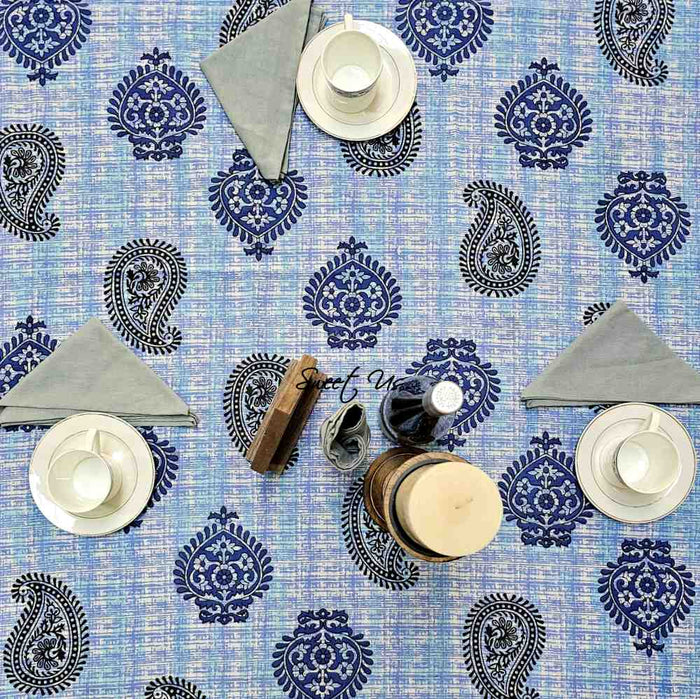 Crown Paisley Cotton Floral Tablecloth Rectangle, Royal Azure - Sweet Us