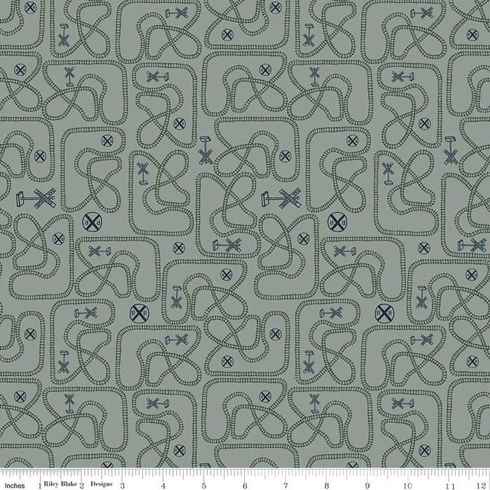 'Round the Mountain Table Tracks Dusk Cotton Fabric