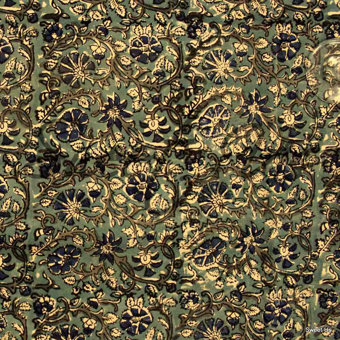 Cotton Vegetable Dye Hand Block Print Tablecloth Rectangle Blue Black Beige - Sweet Us