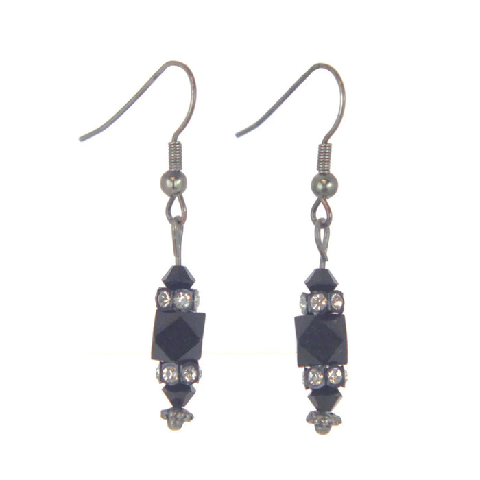 Drop Bead Jet Earrings Silver