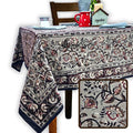 Floral Vogue Block Print Cotton Tablecloth Collection, Espresso Ash - Sweet Us