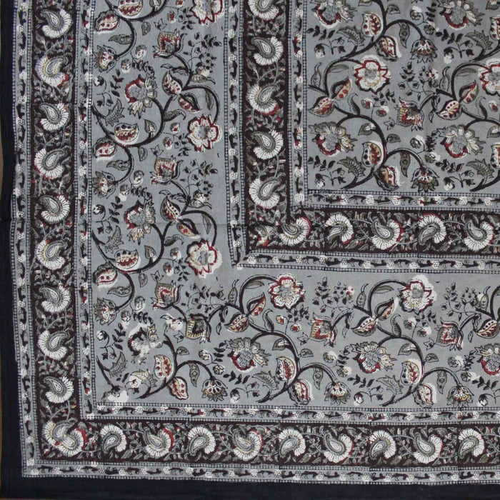 Floral Block Print Cotton Round Tablecloth Rectangle 60x90 Gray Brown Squ Linen - Sweet Us