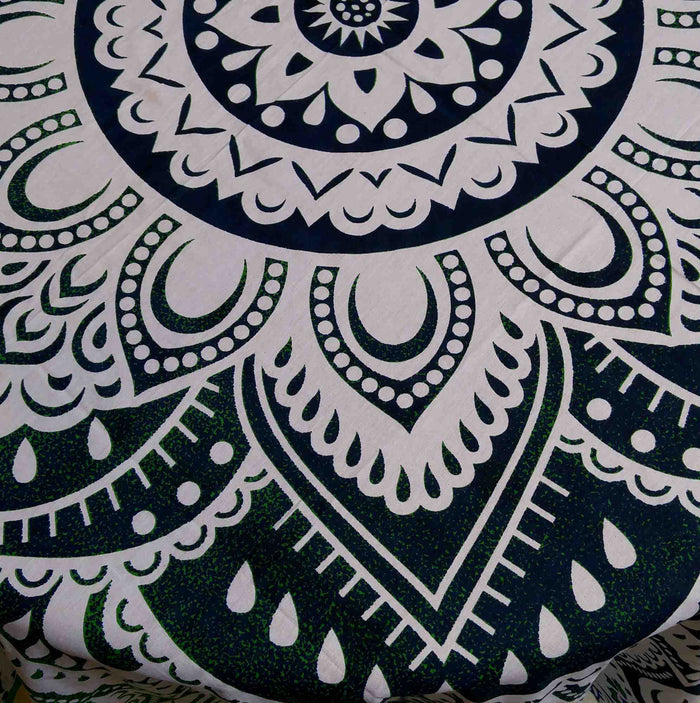 Cotton Blooming Floral Tablecloth Round 81-inch Beach Sheet Beach Throw Green Blue - Sweet Us