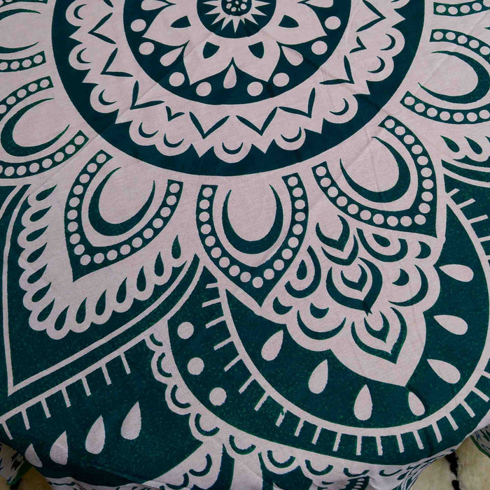 Cotton Blooming Floral Tablecloth Round 81-inch Beach Sheet Beach Throw Green Blue - Sweet Us