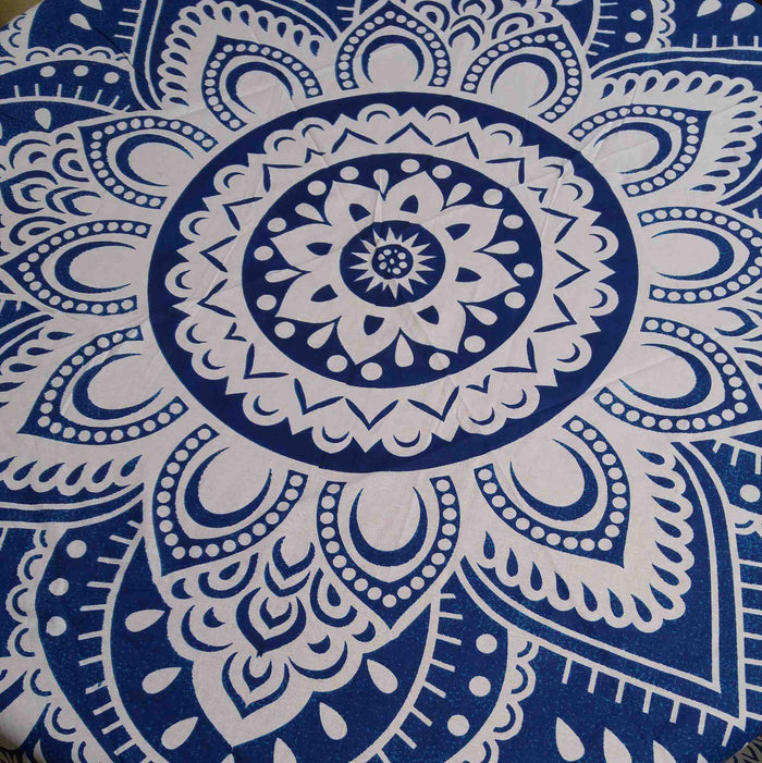 Cotton Blooming Floral Tablecloth Round 81-inch Beach Sheet Beach Throw Green Blue - Sweet Us