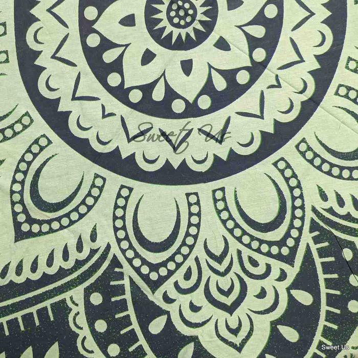 Cotton Blooming Floral Tablecloth Round 81-inch Beach Sheet Beach Throw Green Blue - Sweet Us