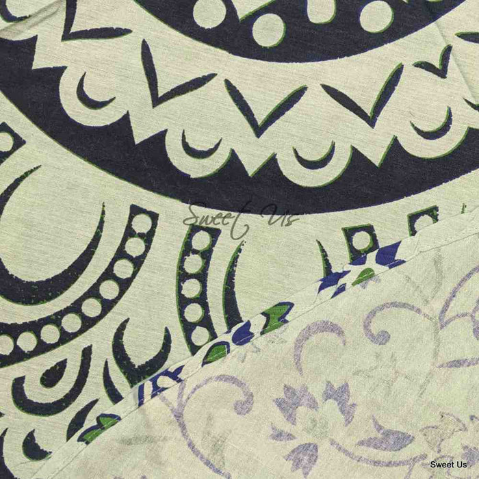 Cotton Blooming Floral Tablecloth Round 81-inch Beach Sheet Beach Throw Green Blue - Sweet Us
