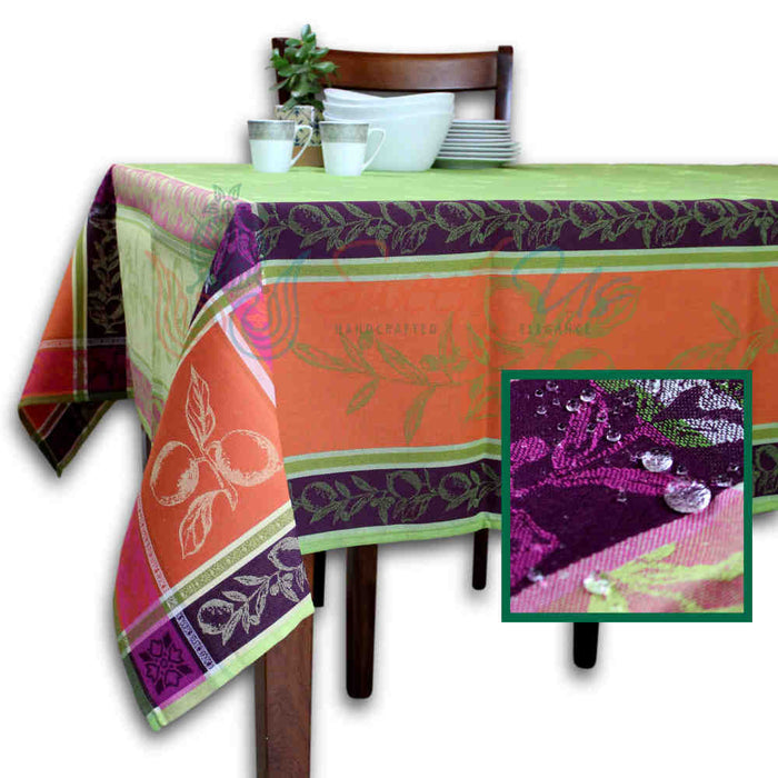Wipeable Spill Resistant French Floral Cotton Jacquard Tablecloth Rectangle Green - Sweet Us