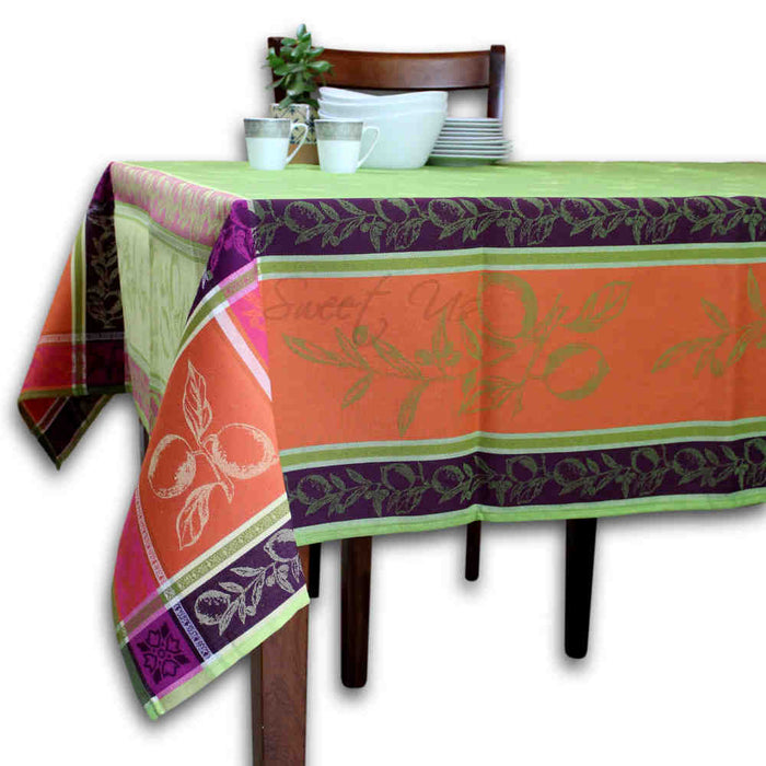 Wipeable Spill Resistant French Floral Cotton Jacquard Tablecloth Rectangle Green - Sweet Us
