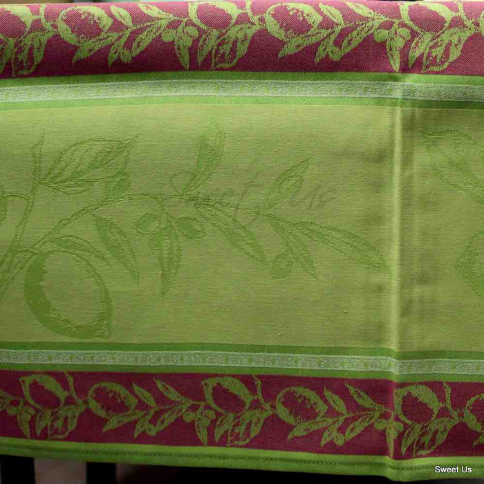 Wipeable Spill Resistant French Floral Cotton Jacquard Tablecloth Rectangle Green - Sweet Us