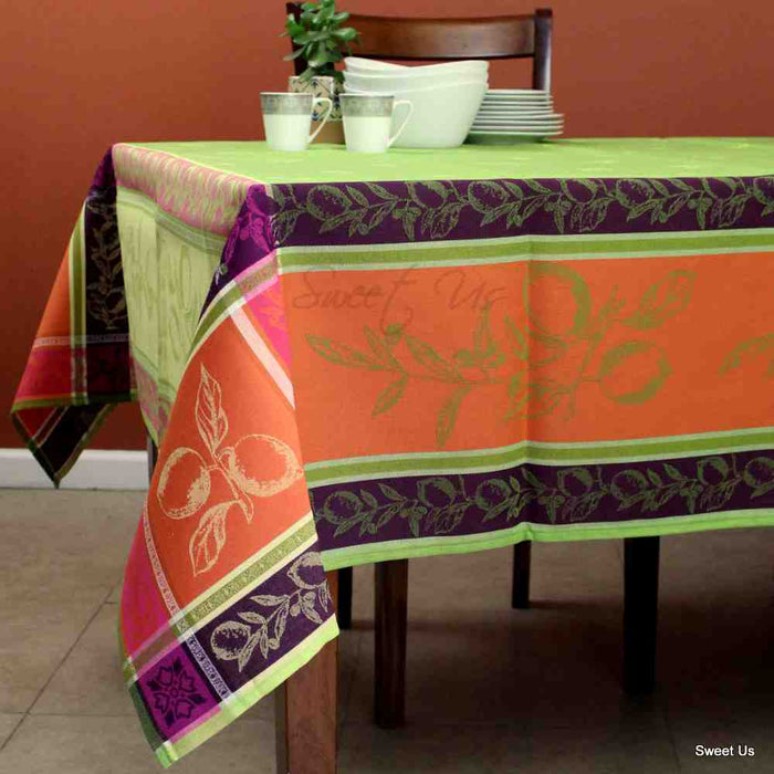 Wipeable Spill Resistant French Floral Cotton Jacquard Tablecloth Rectangle Green - Sweet Us