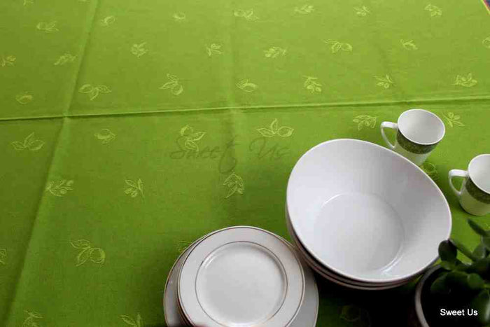 Wipeable Spill Resistant French Floral Cotton Jacquard Tablecloth Rectangle Green - Sweet Us