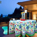 Fleur De Lush Floral Cotton Tablecloth Round Green Blue, Table Linen - Sweet Us