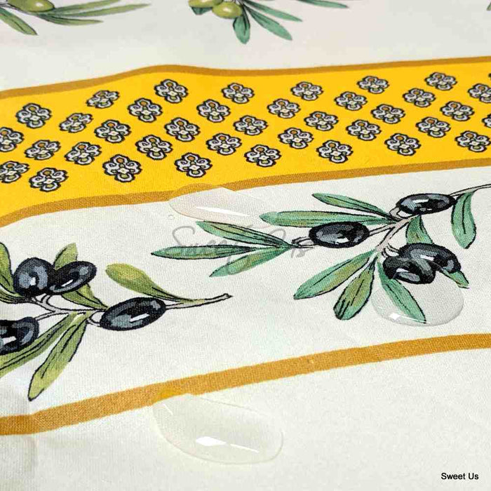 Wipeable Tablecloth Round Spillproof French Acrylic Coated Fleur Oliviers Yellow - Sweet Us
