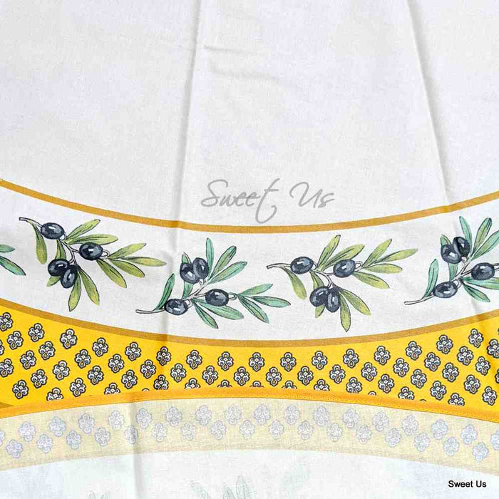 Wipeable Tablecloth Round Spillproof French Acrylic Coated Fleur Oliviers Yellow - Sweet Us