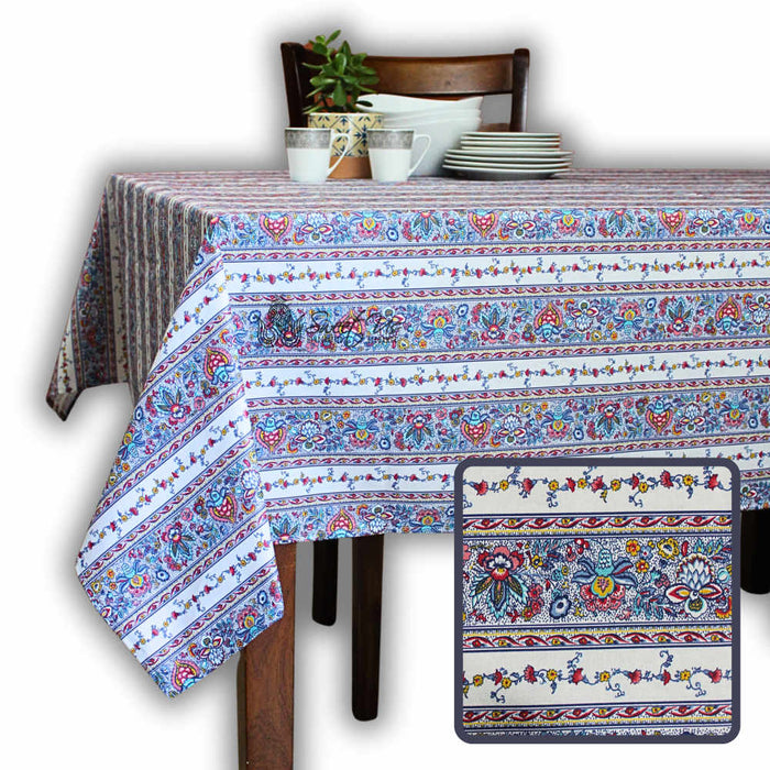 Fleurs d'Avignon Spill-Resistant Allover Tablecloth — Porcelaine - Sweet Us