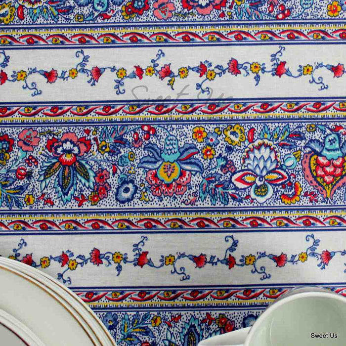 Fleurs d'Avignon Spill-Resistant Allover Tablecloth — Porcelaine - Sweet Us