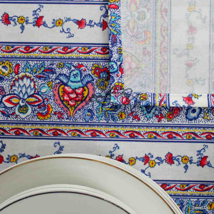 Fleurs d'Avignon Spill-Resistant Allover Tablecloth — Porcelaine - Sweet Us
