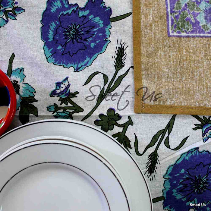 Cotton Floral Tablecloth Rectangle 70x104 Red Gold Blue Kitchen Dining Linen - Sweet Us