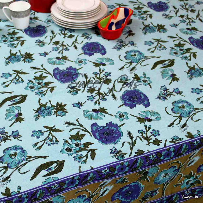 Cotton Floral Tablecloth Rectangle 70x104 Red Gold Blue Kitchen Dining Linen - Sweet Us