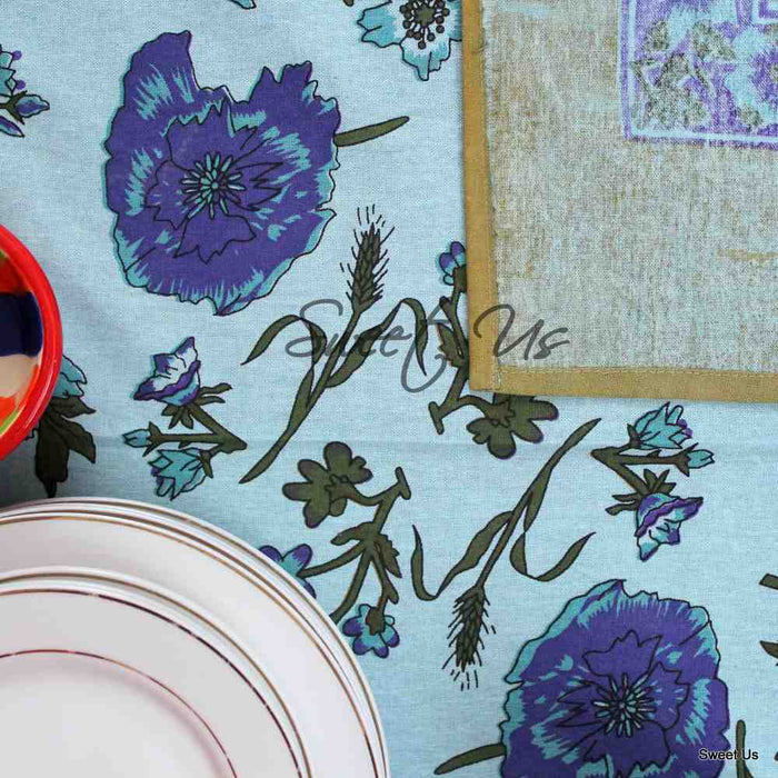 Cotton Floral Tablecloth Rectangle 70x104 Red Gold Blue Kitchen Dining Linen - Sweet Us