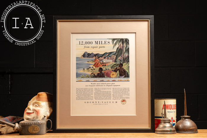 Framed Socony Vacuum Oil 12,000 Miles Ad