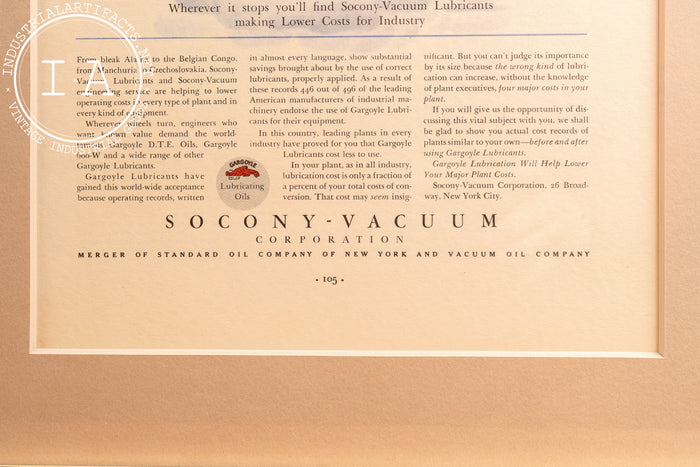 Framed Socony Vacuum Oil Spin The Globe Ad