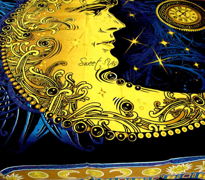 Golden Moon Cotton Tablecloth Rectangle Cosmic Blue Dining Linen - Sweet Us