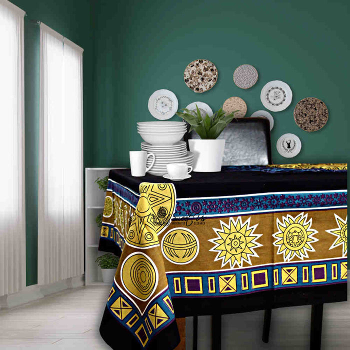Golden Moon Cotton Tablecloth Rectangle Cosmic Blue Dining Linen - Sweet Us