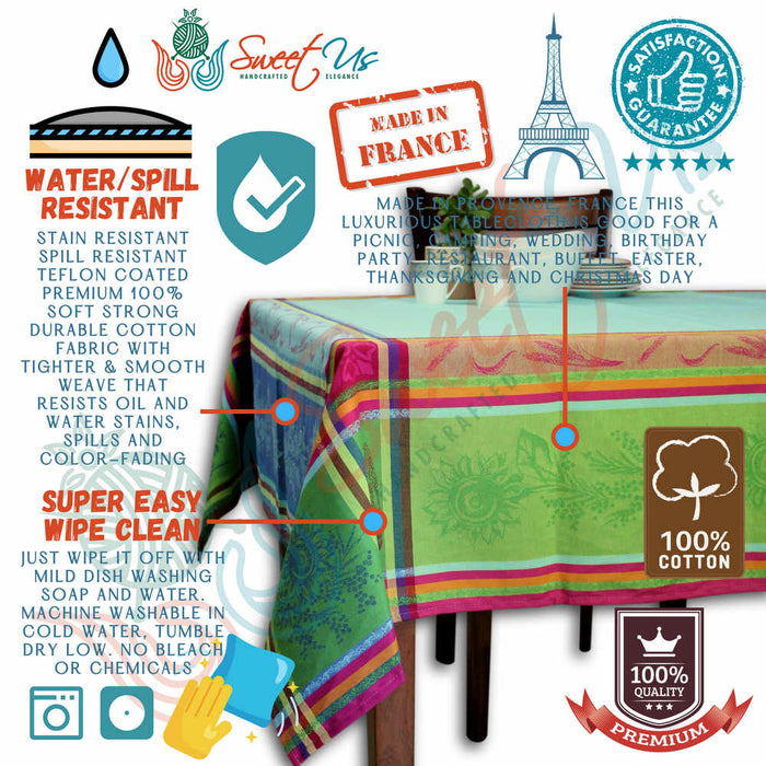 Wipeable Jacquard Tablecloth Rectangle Spill Resistant French Cotton Multicolor - Sweet Us