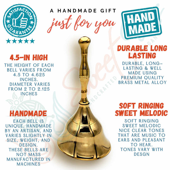 Sturdy Polished Brass Hand Bell Sweet Melodic Wedding Kiss Bell Service Call - Sweet Us