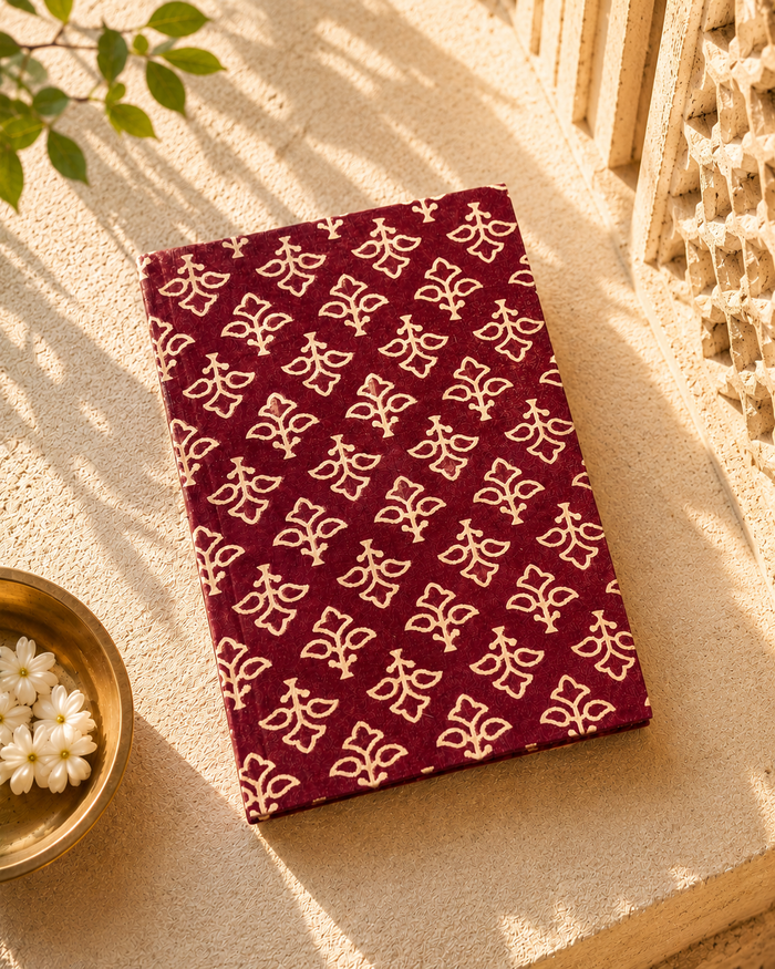 Handcrafted Maroon Buta Print A5 Diary