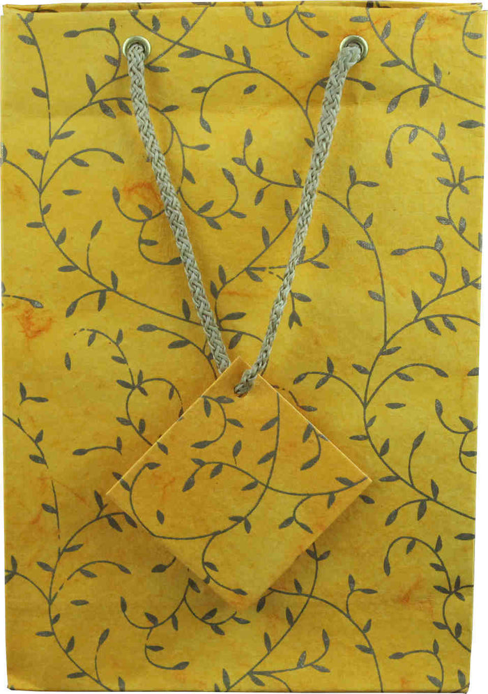 Handcrafted Recycled Paper Floral Vine Gift Bags w/ Gift Tag Set of 6 Yellow - Sweet Us