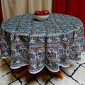 Handmade 100% Cotton Hand Block Print Floral Tablecloth 72 Inch Round Green - Sweet Us