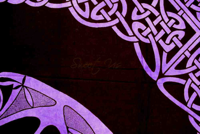 Heavy Cotton Celtic Wheel Tablecloth with Fringes Purple Black - Sweet Us