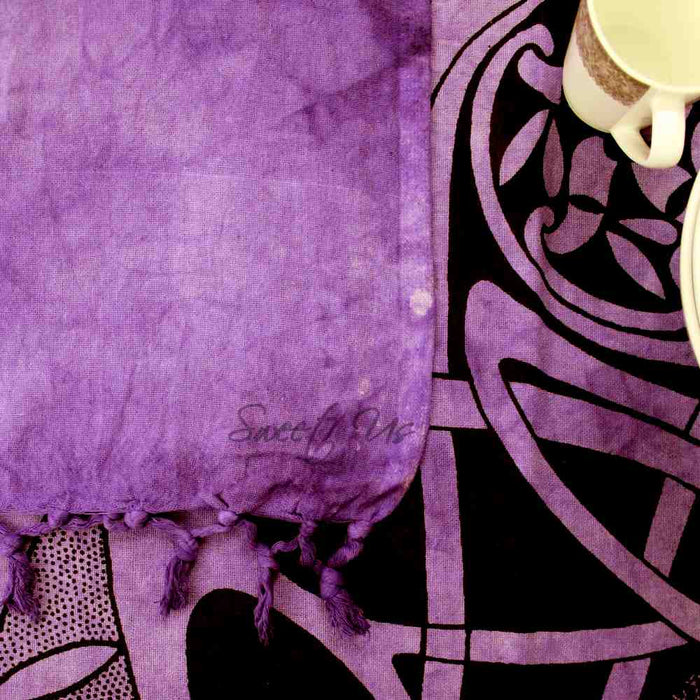 Heavy Cotton Celtic Wheel Tablecloth with Fringes Purple Black - Sweet Us