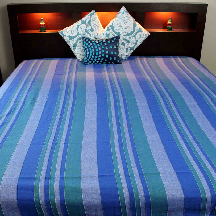 Heavy Cotton Ribbed Striped Tapestry Spread 98 x 88 inches Beige Tan Red Green - Sweet Us