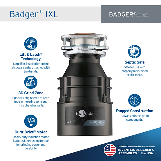InSinkErator Badger 1XL Garbage Disposal, 1/3 HP