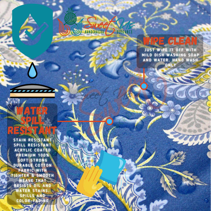 Wipeable Tablecloth Rectangle Spill Resistant French Acrylic Coated Floral Blue - Sweet Us