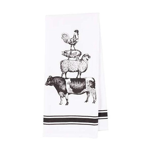 KAF Home 18" White Stacked Farm Animals Kitchen Dish Towel - Set of 4