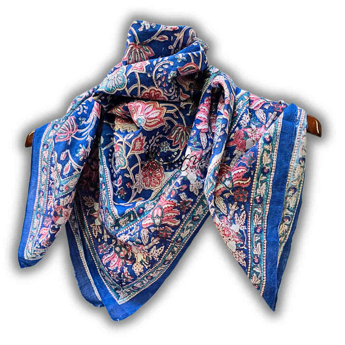 Lotus Dreams Lightweight Floral Cotton Scarf — Sapphire Charm - Sweet Us