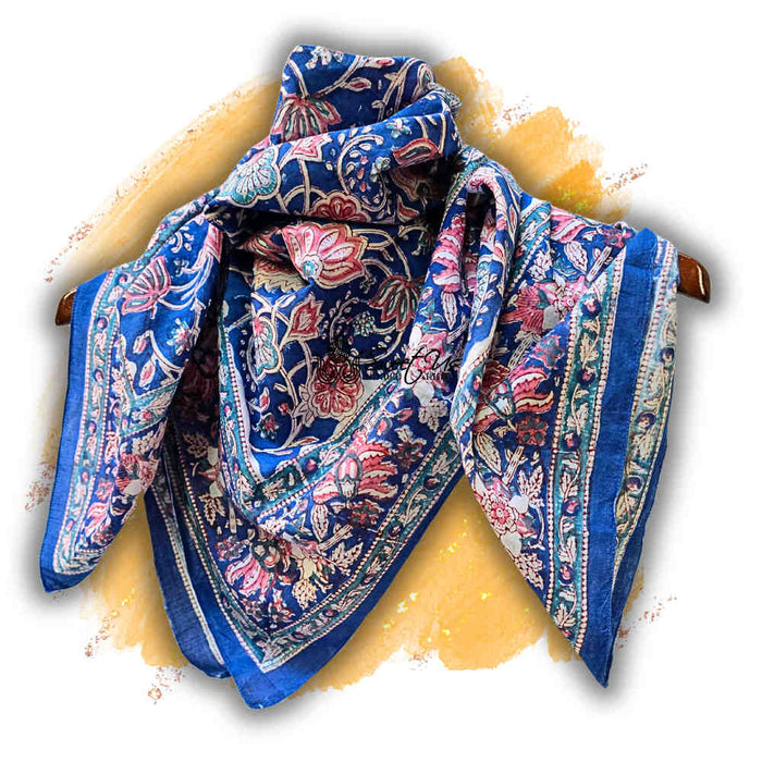 Lotus Dreams Lightweight Floral Cotton Scarf — Sapphire Charm - Sweet Us